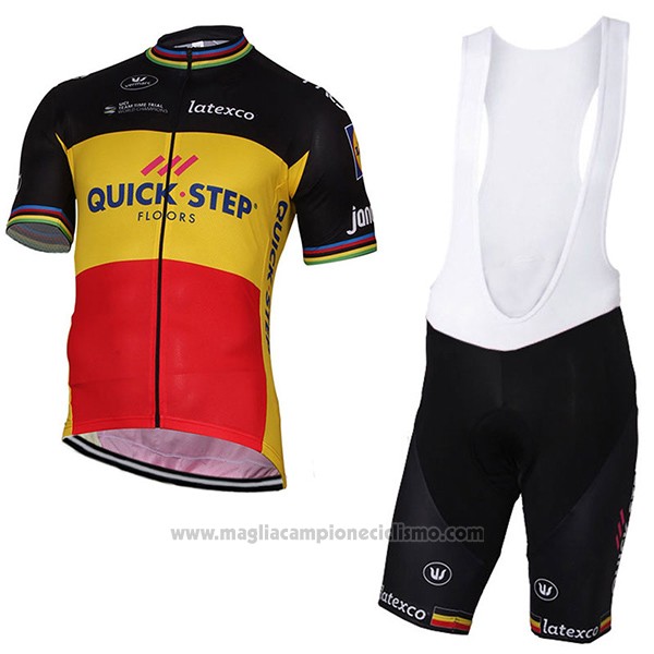 2017 Abbigliamento Ciclismo Quick Step Floors Campione Belgio Manica Corta e Salopette